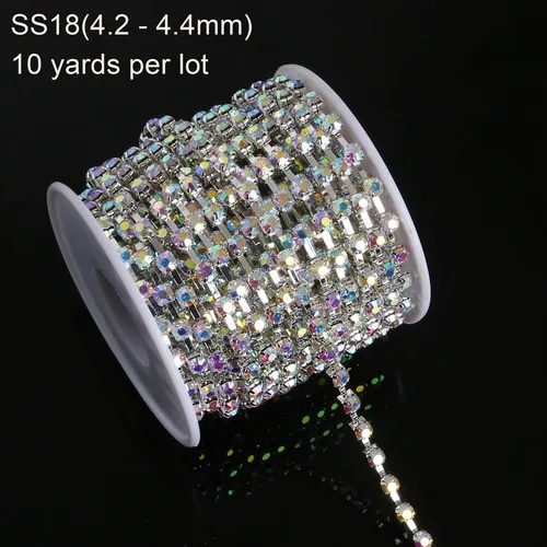 SS18 Clear 10 ярдов/рулон Золото/цепочки с кристаллами с серебрянной акантовкой, белые стразы AB Crystal SS6-SS18 интенсивный для украшение ручной работы одежда пришить Аксессуары - Цвет: SS18 Clear