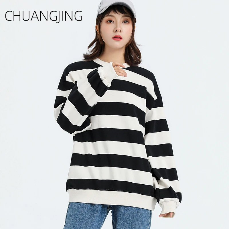 Женская Повседневная Толстовка с длинным рукавом на осень и зиму Свободный Белый