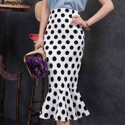 Облегающая шифоновая юбка с высокой талией Ретро стиль узор в горошек рыбий