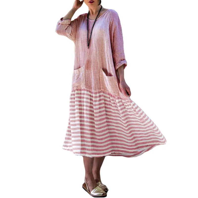 Женское платье женское повседневное летнее хлопковое белье Длинные Мешковатые
