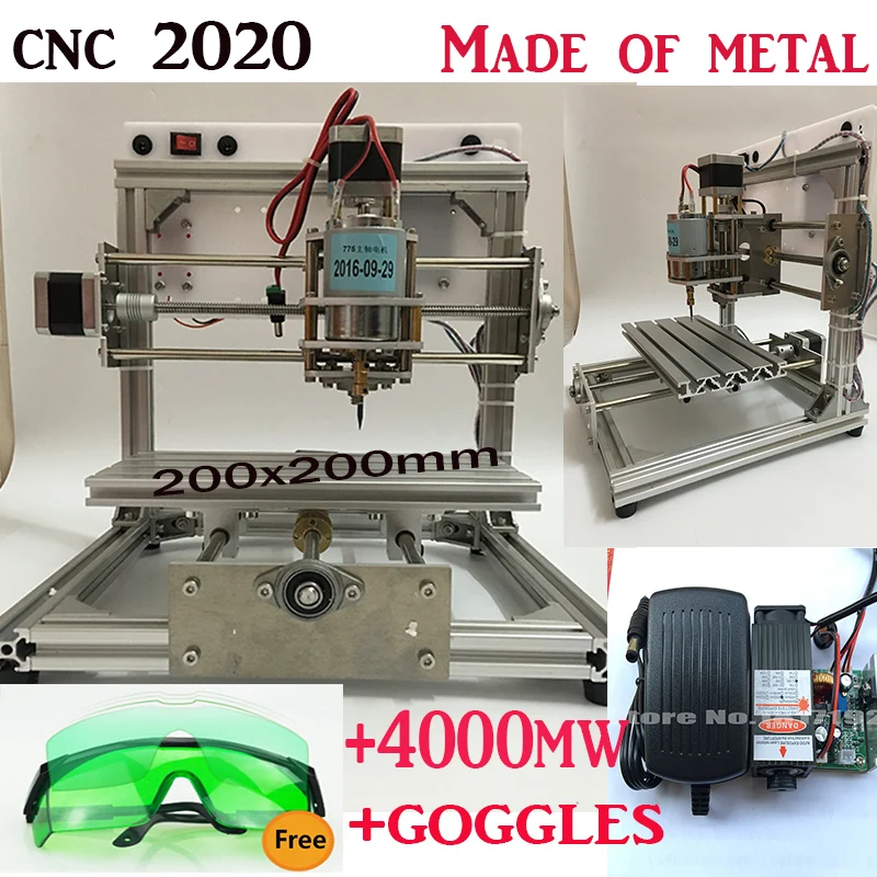 Cnc 2020 + 4000 МВт лазерный большой площади cnc гравировальный станок Pcb фрезерный diy