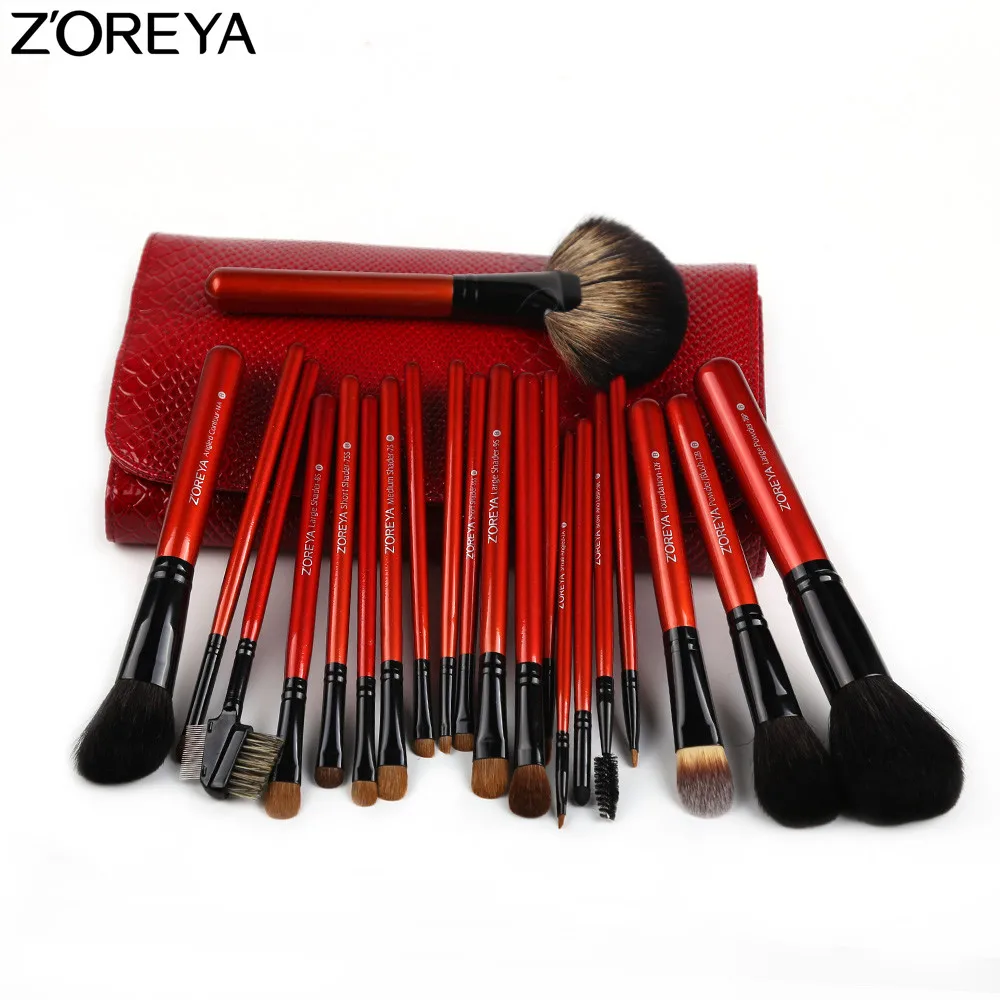 red color ZOREYA набор кистей для макияжа из соболя, 21 шт., Профессиональные кисти для макияжа, пудра, Тональная основа, румяна, кисть для теней - Handle Color: red color
