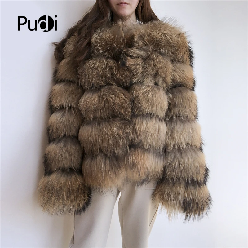 Pudi CT909 женское Новое модное пальто из натурального меха енота, куртка с круглым вырезом, женские меховые куртки из натурального меха для собак