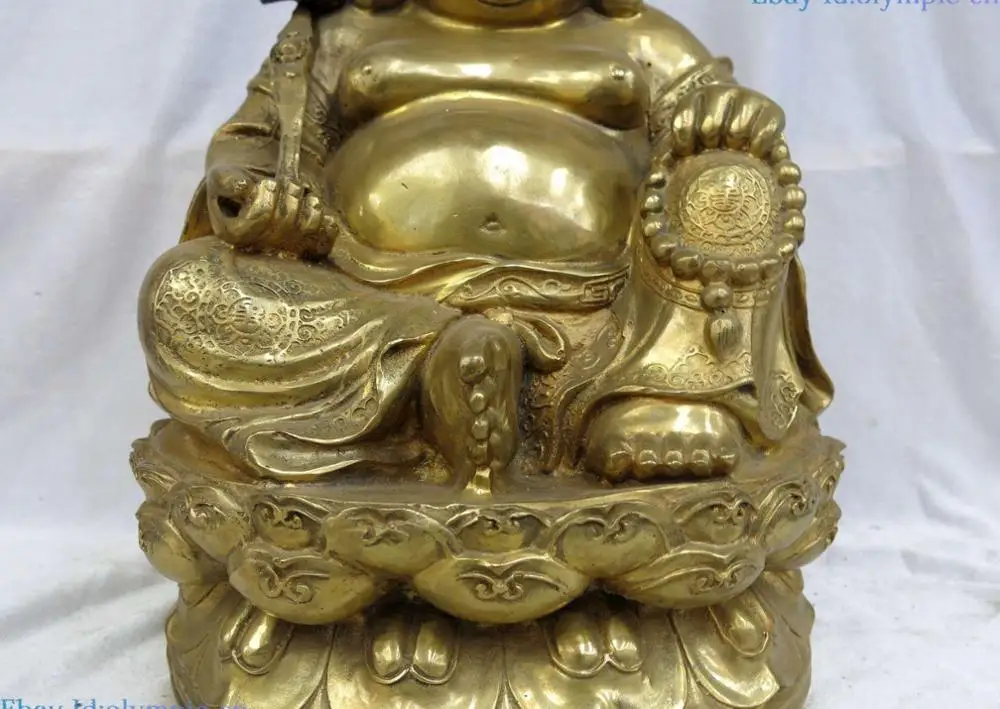 12&quot China brass copper sculpture carved as one wishes Maitreya Buddha Statue | Дом и сад