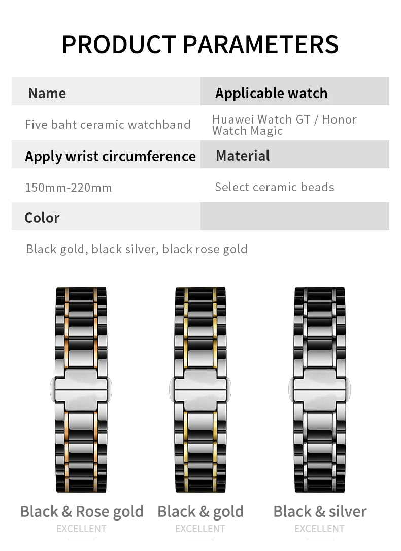 20 мм 22 мм керамический браслет для huawei watch 2/GT 2/honor watch magic для samsung gear S3 Frontier/классический сменный ремешок