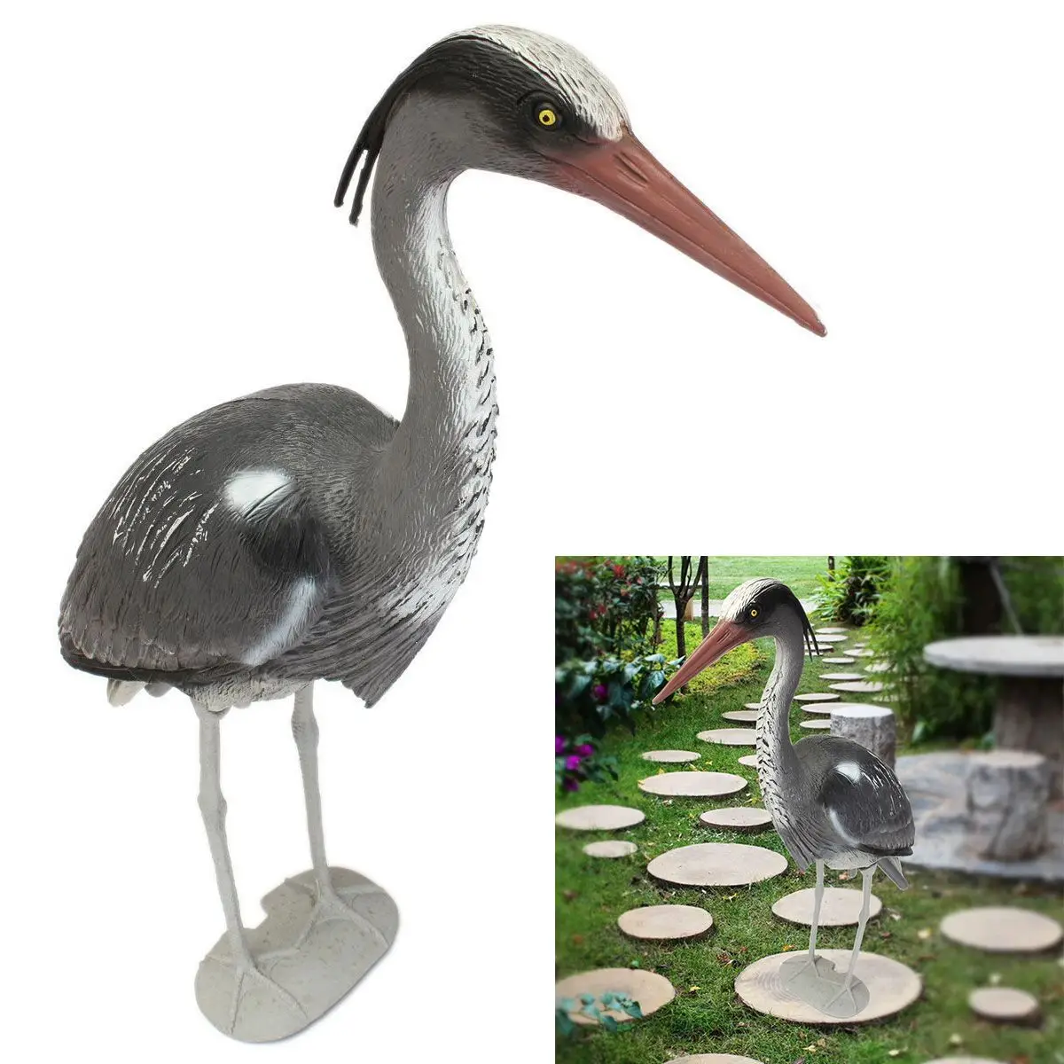 Реалистичная Большая пластиковая смола приманка украшение для сада Heron птица