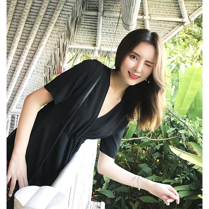 Summer Dress 2018 Korean Ladies Sexy Red Chiffon V-Neck Short Sleeve A-Line Dresses Elegant Vestido Fashion Hot New ZL108 | Женская