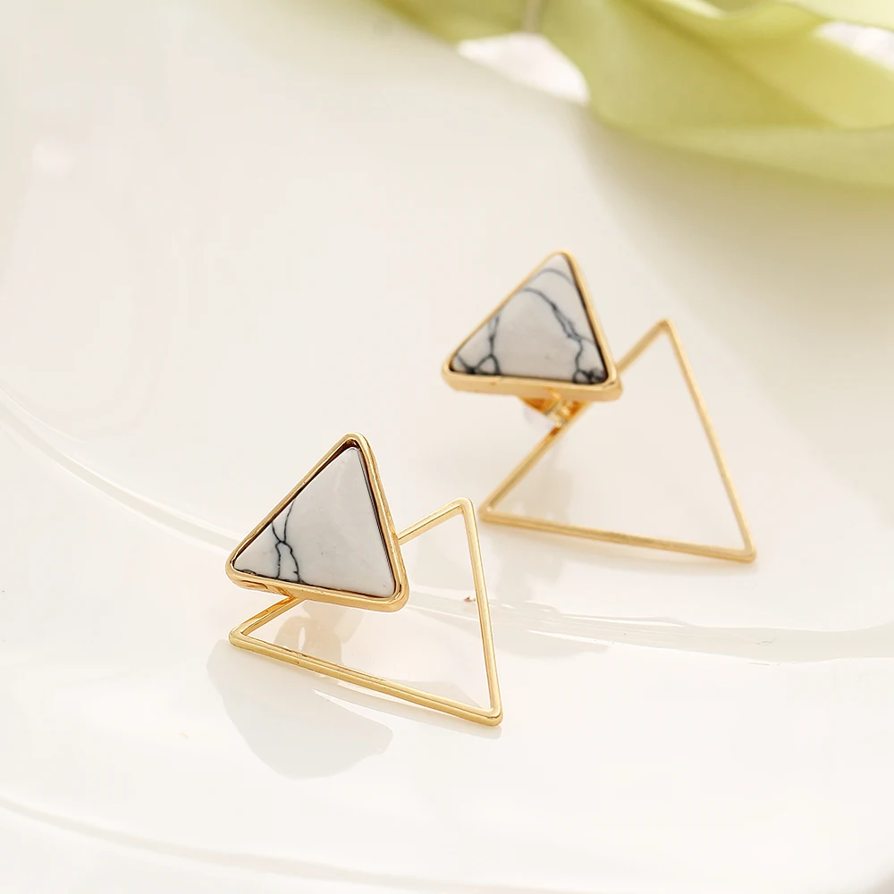 IF ME мраморный камень шпильки геометрической формы серьги для женщин золотой цвет
