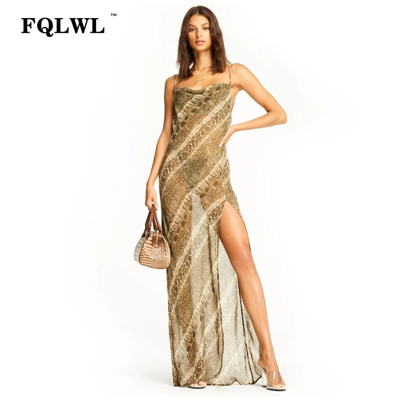 Женское длинное платье с цветочным принтом FQLWL Пляжное Платье макси разрезом и