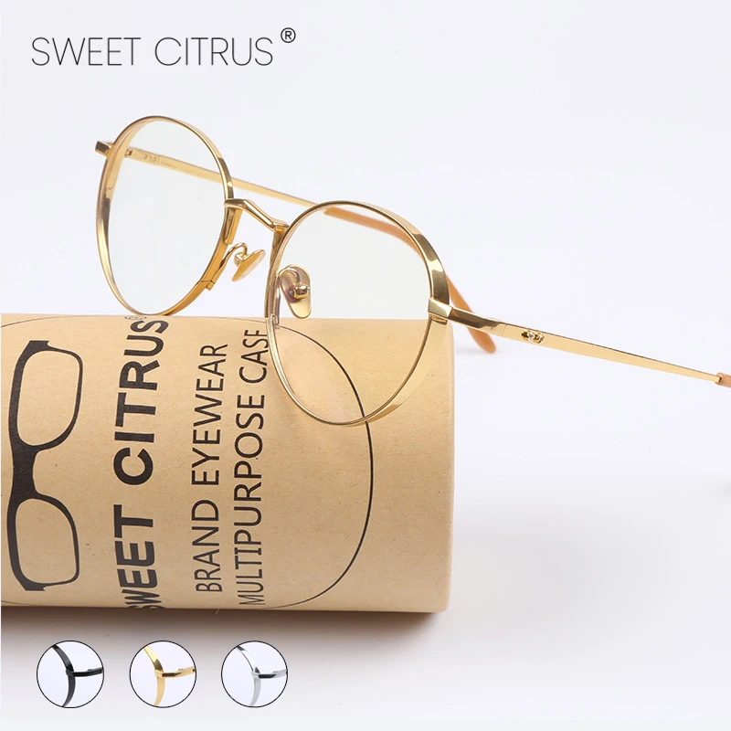 Sweet Citrus Vintage B Titanium Glasses Frame Women Retro Round Myopia Eye Optical Prescription Eyeglasses Frames Men Eyewear