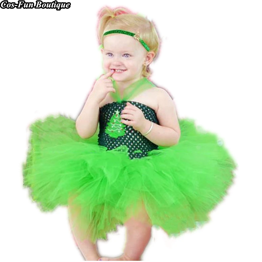 2018 Christmas Tree Tutu Dress Green Holiday Portrait Photo Prop Infant Toddler Baby Girl Winter Classic Outfit With Headband | Детская