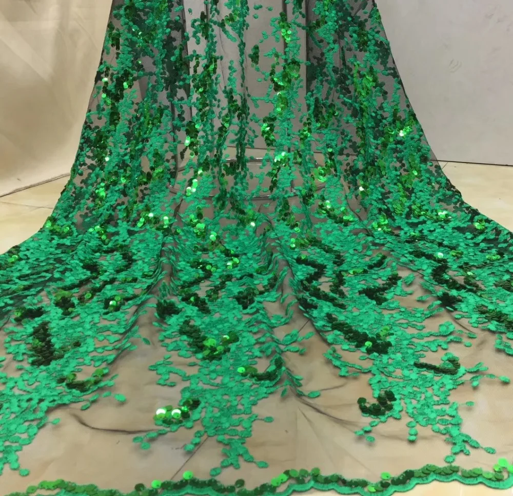 

Nigerian sequins lace fabric, high quality African chiffon lace fabric embroidery fashionable French party dress ML7811