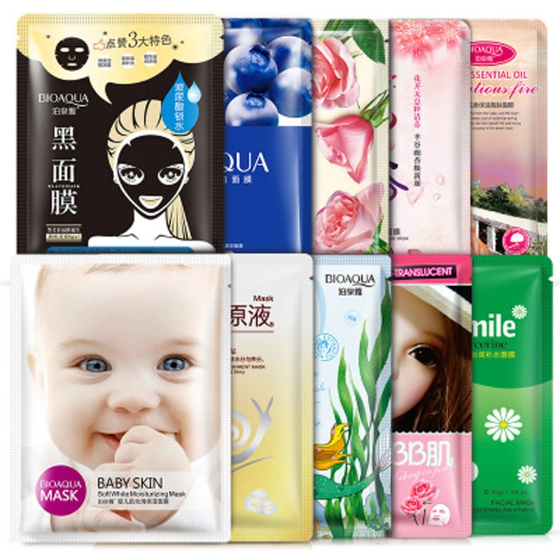 

50Pcs BIOAQUA Korean Cosmetics Face Mask Skin Care Face Deep Moisturizing Whitening Nourish Oil Control Essence Sheet Mask