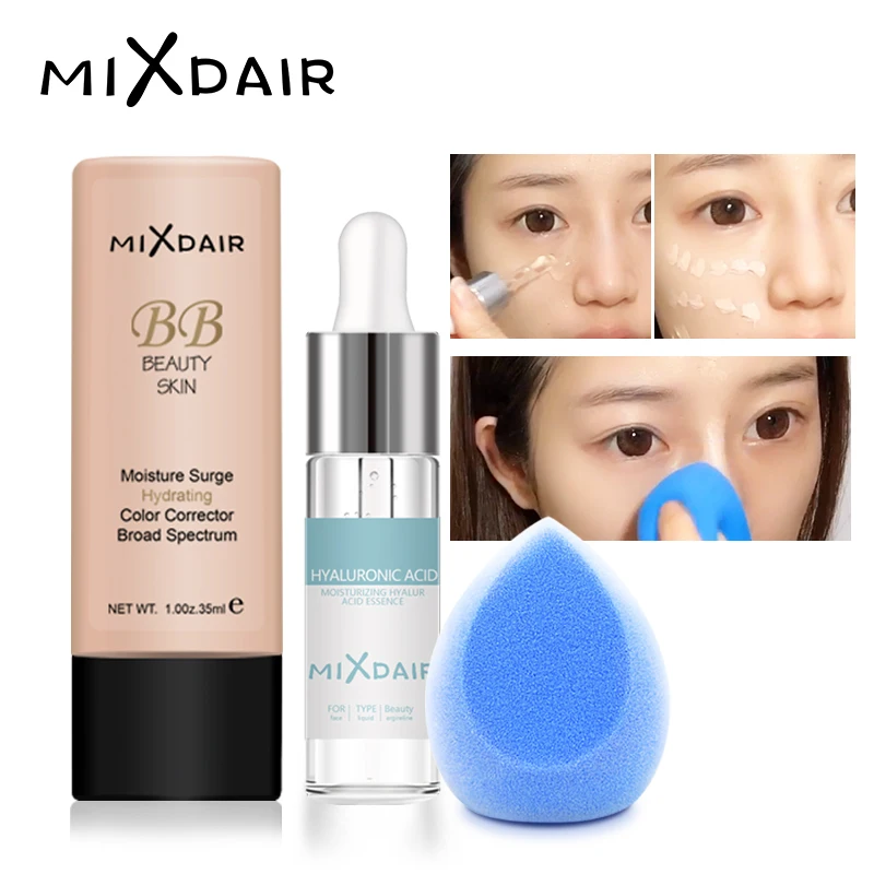 MIXDAIR, набор для макияжа, гиалуроновая кислота, эссенция, BB крем, спонж, спонж, Жидкая основа, макияж, профессиональная женская Сыворотка для лица