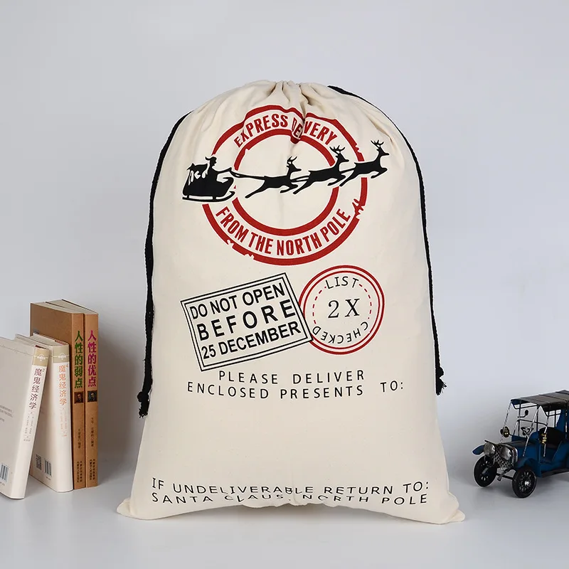 

2020 Large Christmas Candy Gift Bag Santa Sacks Christmas Canvas Gift Bags Drawstring Cotton Santa Xmas