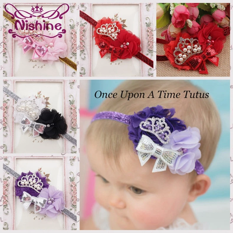 Nishine головная повязка с короной для новорожденных бант волос Шифоновый Цветок