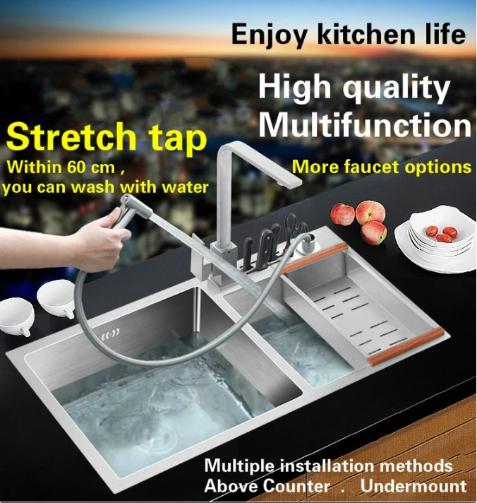 Бесплатная доставка роскошная многофункциональная кухонная ручная раковина из