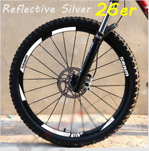 26er Refle Silver SRAM колесо для горного велосипеда набор наклейки на обод для горного велосипеда Замена Светоотражающие Флуо Гонки Велоспорт грязь винил обод наклейки - Цвет: 26er Refle Silver