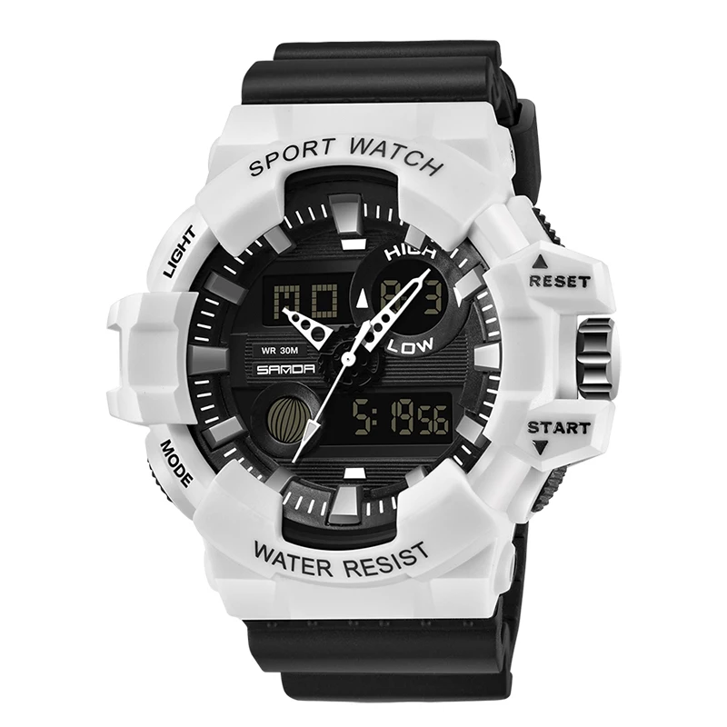black white black SANDA G стиль спортивные мужские часы лучший бренд класса люкс S шок сопротивление светодиодный кварцевые военные часы мужские часы Relogio Masculino - Цвет: black white black
