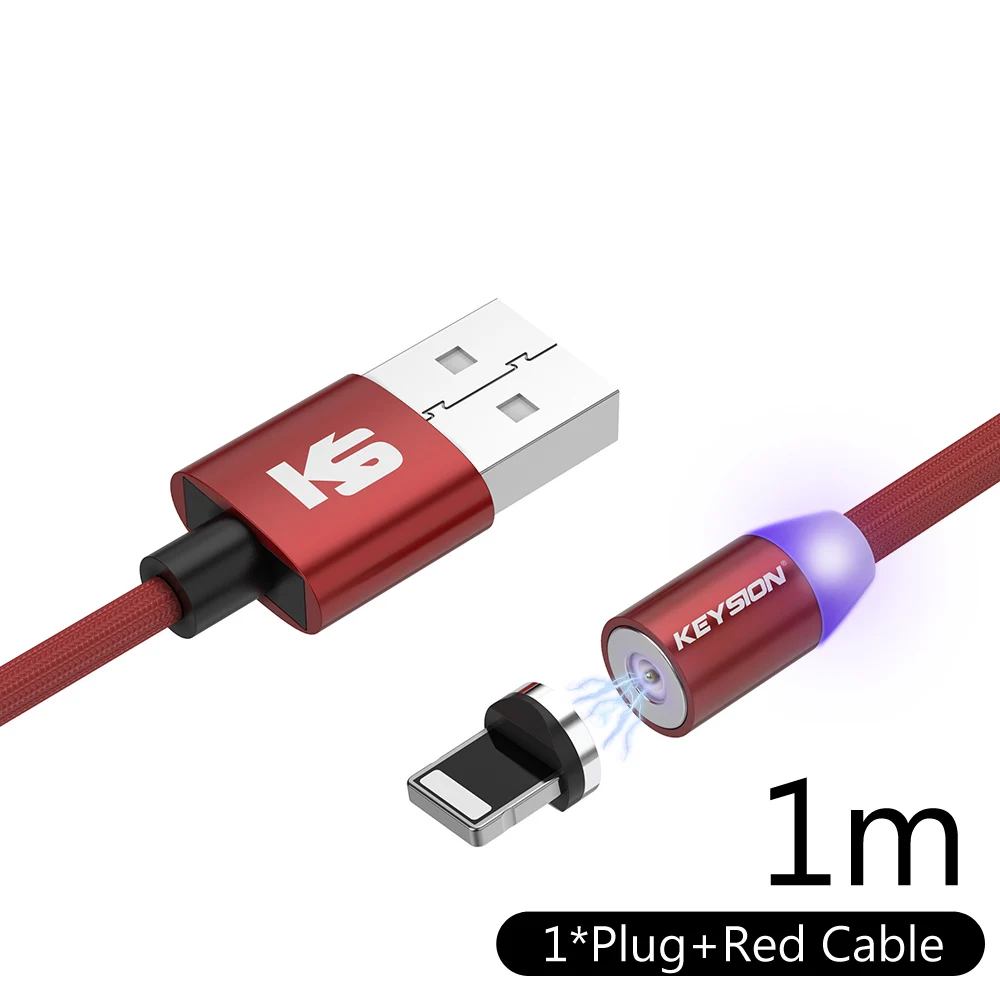 Red 1m KEYSION 1 м Магнитный кабель для зарядки, Micro USB кабель для iPhone XR XS Max X магнитное зарядное устройство usb type C светодиодный кабель для зарядки - Цвет: Red 1m