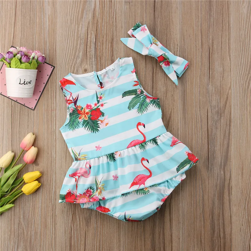 Одежда для новорожденных девочек Полосатое Боди без рукавов с рюшами и цветочным