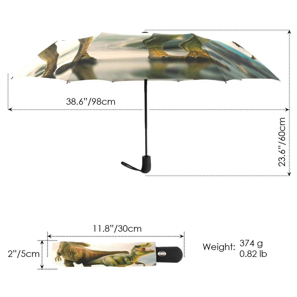3D Printed Dinosaur Umbrella Wind Resistant Three Folding Automatic Rain Women Outdoor Sun Protection Male | Дом и сад
