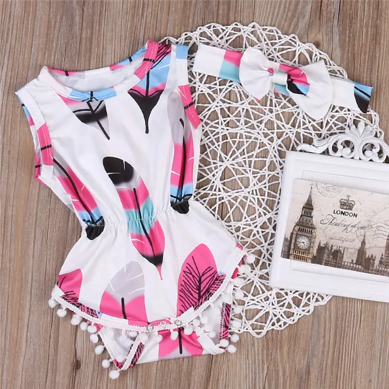 Хлопчатобумажный Боди без рукавов с принтом перьев для новорожденных и