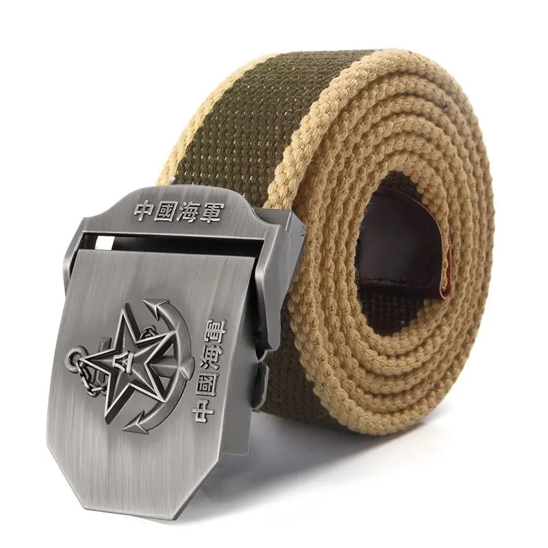 Green beige side BOKADIAO мужской и женский военный брезентовый ремень роскошный PLA темно-синий металлический пояс с пряжкой для джинсов армейские тактические ремни для мужчин ремень мужской - Цвет: Green beige side