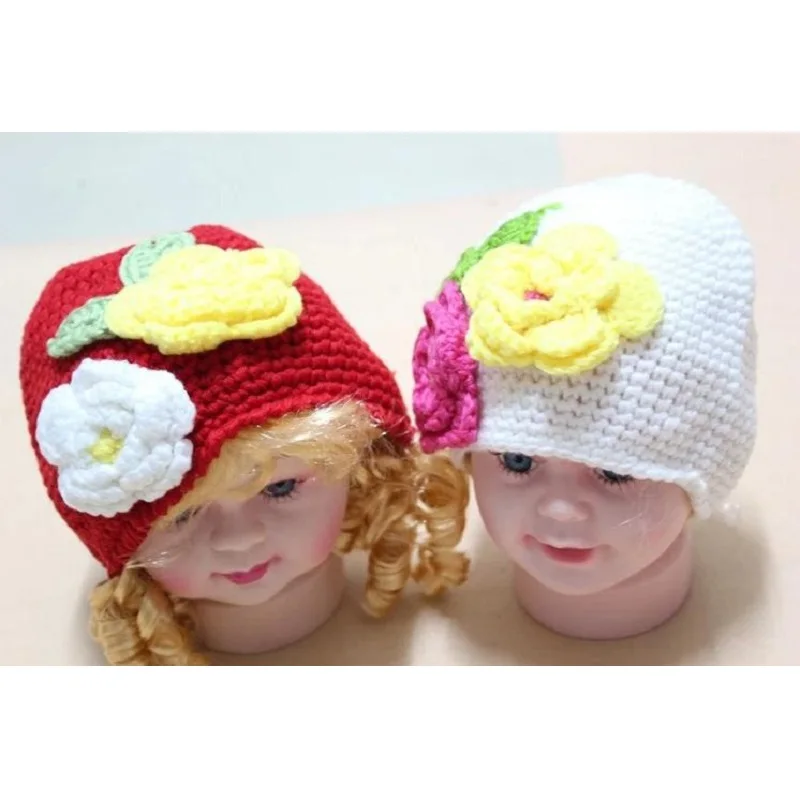 Вязаные шапки для новорожденных Берет с цветочным узором Шапки маленьких