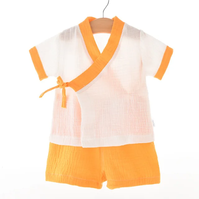 baby Gauze Kimono Comfort Short Sleeve Children's Sleepwear Suit Pyjamas Sets For Kids Hanfu Style Pajamas Christmas Gift Z885 - Цвет: Цвет: желтый
