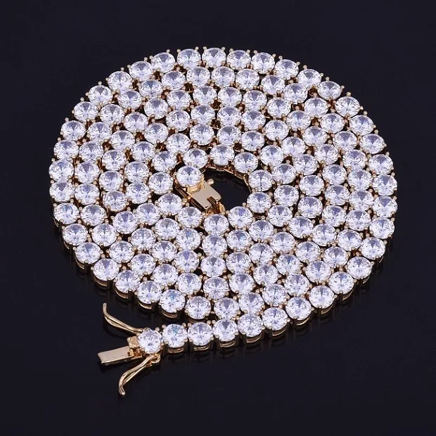 6 мм Iced Zirkoon 1 Rij теннисная цепочка Ketting Hip Hop Sieraden God Zilver Koper Materiaal Mannen Cz Ketting Link 20 дюймов - Окраска металла: Gold