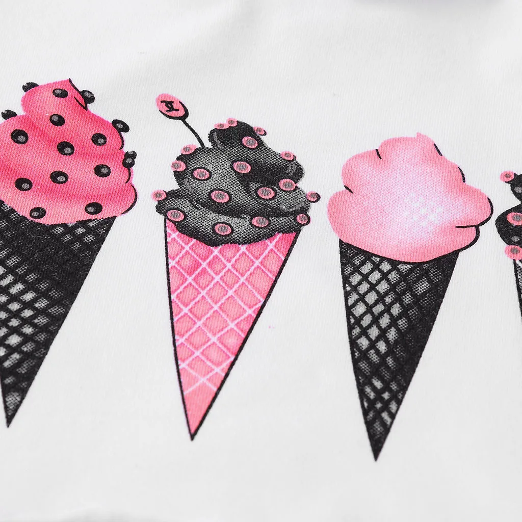 2PCs Newborn Kid Girls Short Sleeve Cartoon Print Tops +Pants Outfits Sets |