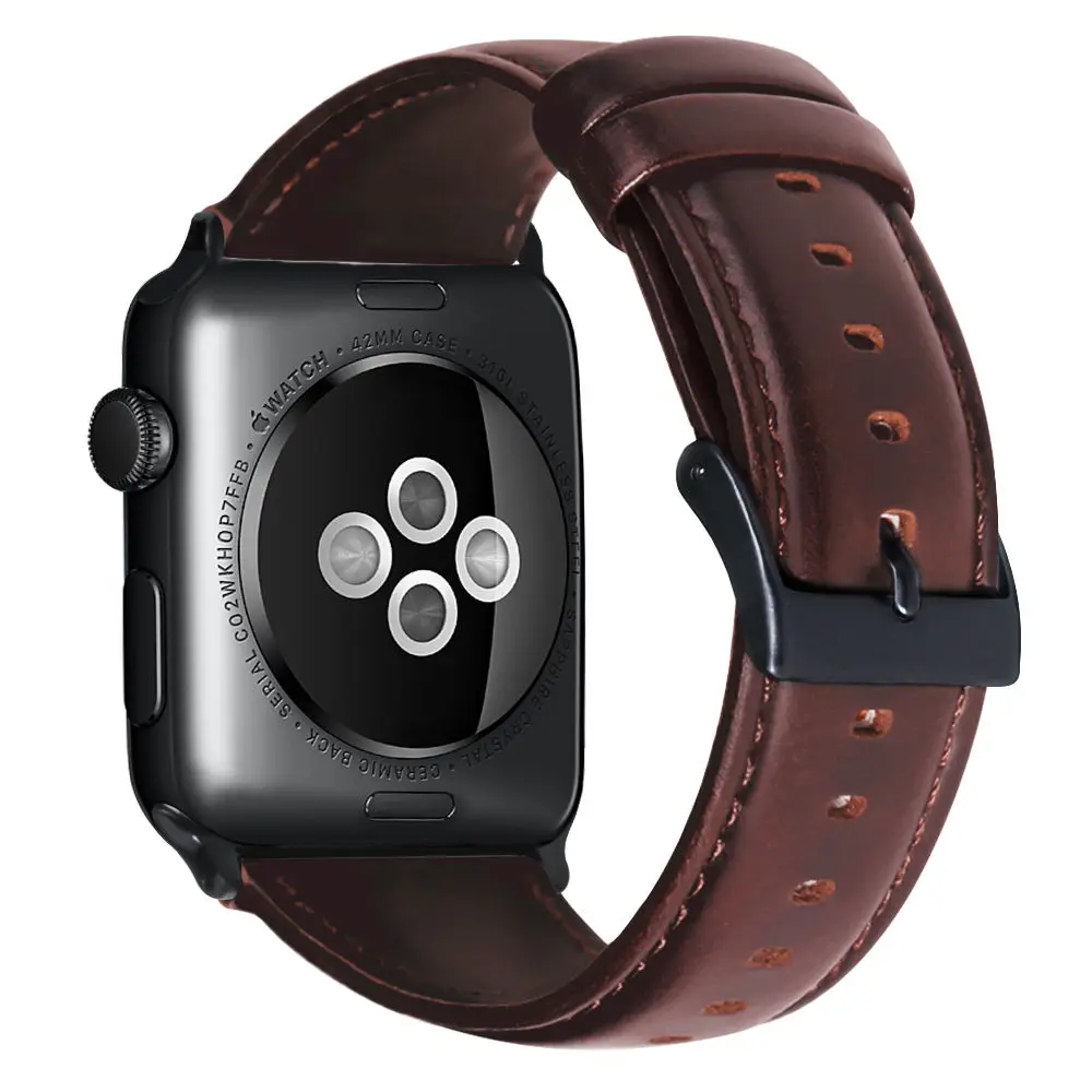 Folome натуральная кожа парафиновое масло кожи браслет для наручных часов Apple Watch серии 1/2/3/4/5 ремешок заменить Для мужчин с Т-образным ремешком; Для мужчин, брендовый, 38/42/40/44 мм - Цвет ремешка: red brown