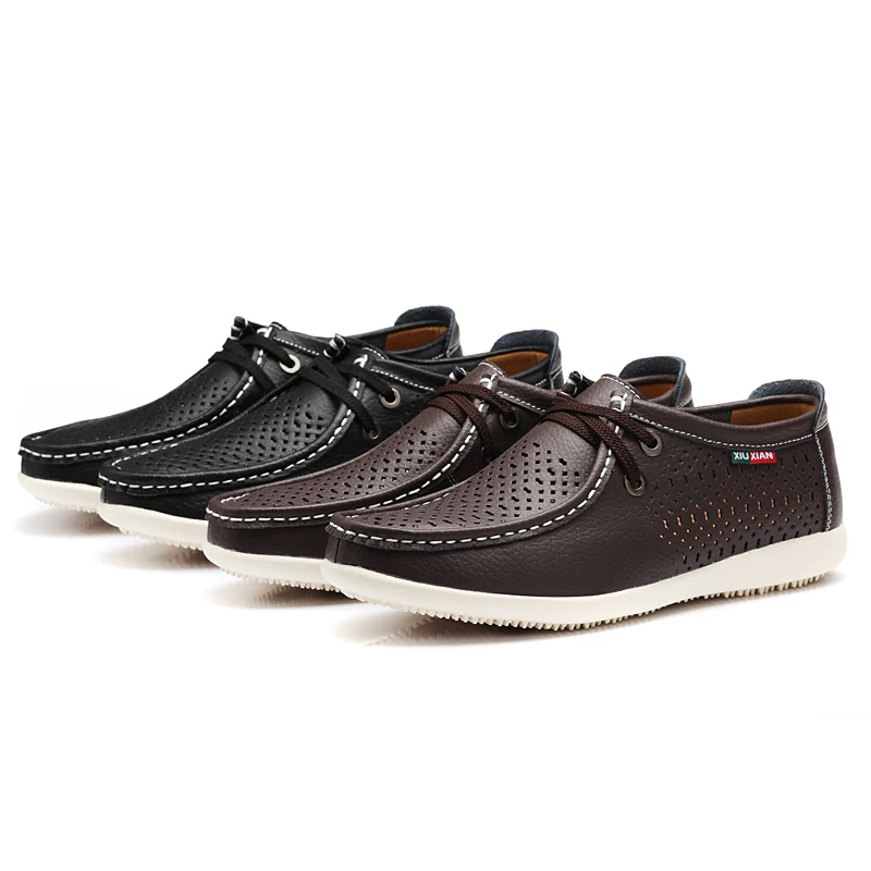 Luxury Brand Men Casual Shoes Genuine Leather Mesh Loafers British Style Breathable Flats Soft Summer Driving | Обувь