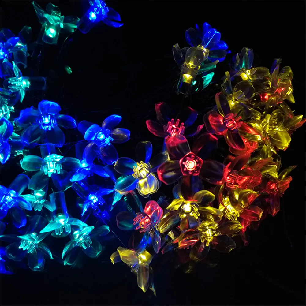 YIYANG Cherry Sakura Blossom Flower LED Solar Fariy String Light 7M 50L Outdoor Party Christmas New Year Decoration casamento | Лампы и