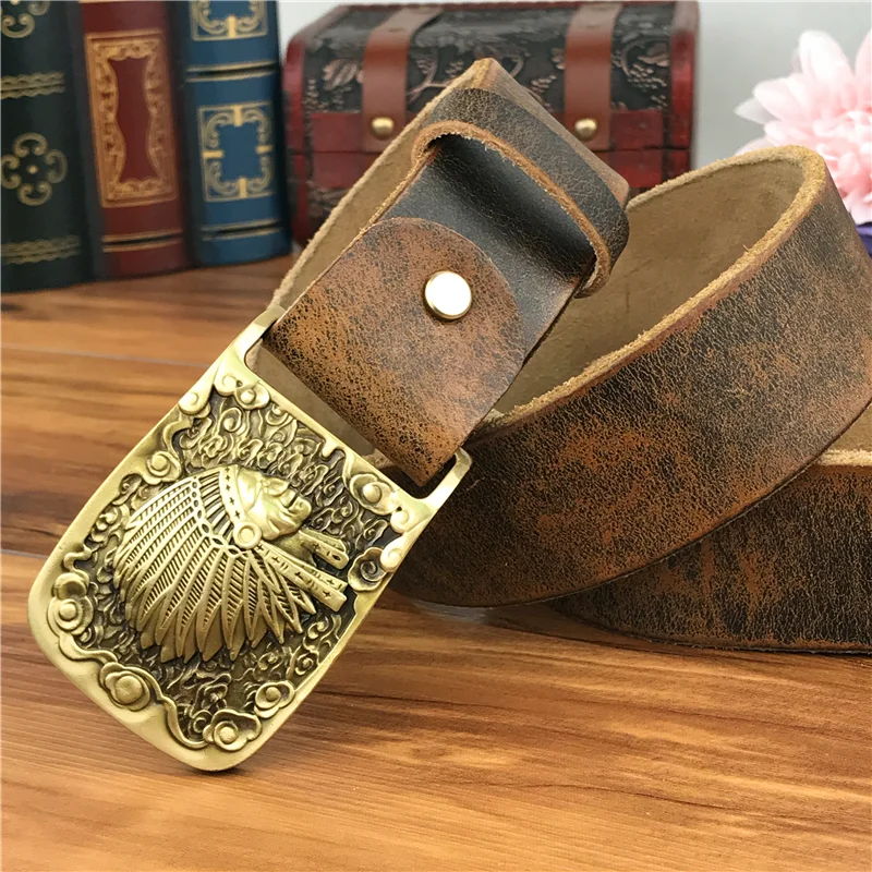 Мужской ремень из натуральной кожи широкий латуни в индийском стиле MBT0424|Мужские
