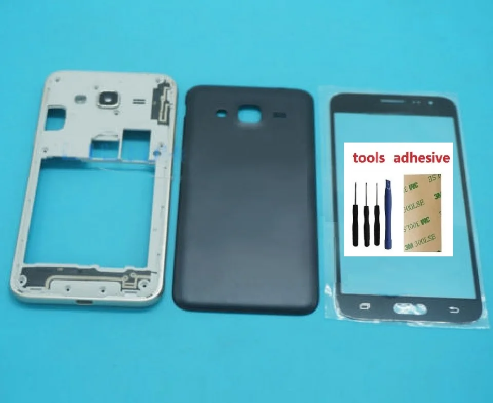 Для Samsung Galaxy J3 J320 J320F J320M J320FN Корпус Передняя рама шасси+ Крышка батарейного отсека+ Стекло переднего экрана+ комплекты