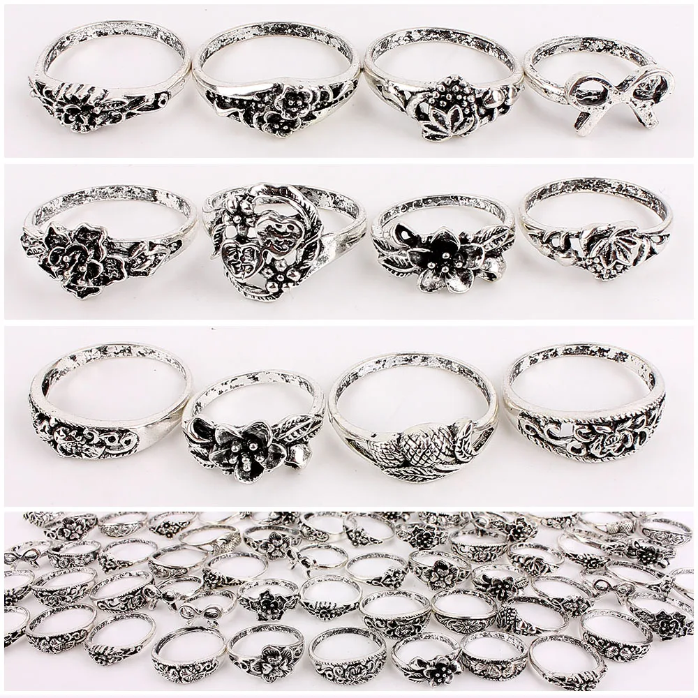 Модные большие мужские кольца 100 шт. в античном стиле серебряного цвета оптом для