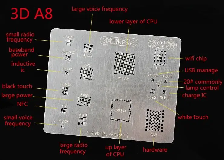 A8 For 6 6Plus 3D BGA трафарет для iPhone 6/6 Plus/6 S Plus/6SP/7/7 P/8/8 P/X/XS/XR/XS MAX Процессор Оперативная память Baseband Мощность Wifi Аудио Зарядное устройство IC припой Reball Pin - Цвет: A8 For 6 6Plus