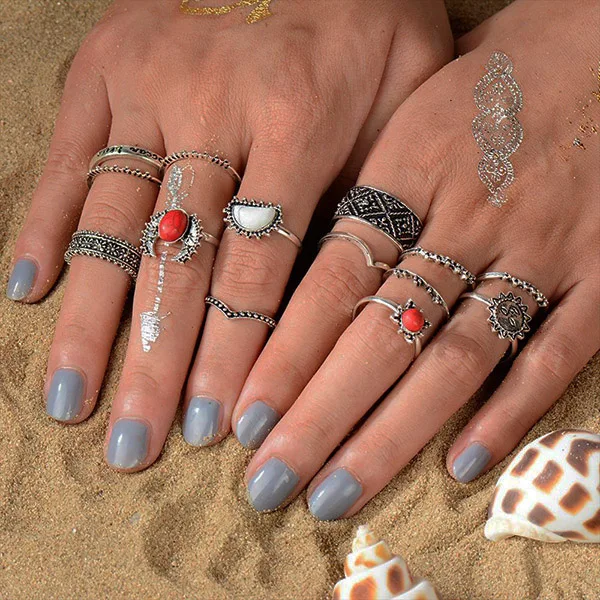 Type 17 Meyfflin Винтаж Тарельчатая комплект для Для женщин модные Anel Aneis Bague камень серебро Миди палец кольца Бохо ювелирные изделия 10 шт./компл - Цвет основного камня: Type 17