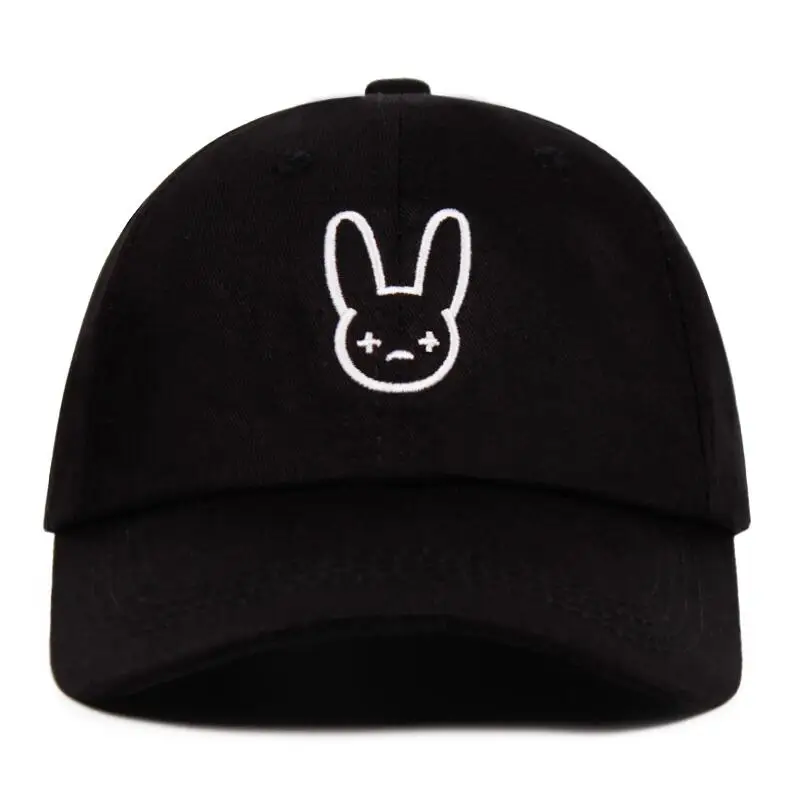 Bad Bunny/ хлопковая шапка, реггетон, художник, папа, шляпа, Снэпбэк, унисекс, бейсбольная кепка, концертная шляпа, хип-хоп, шляпы с вышивкой - Цвет: Черный