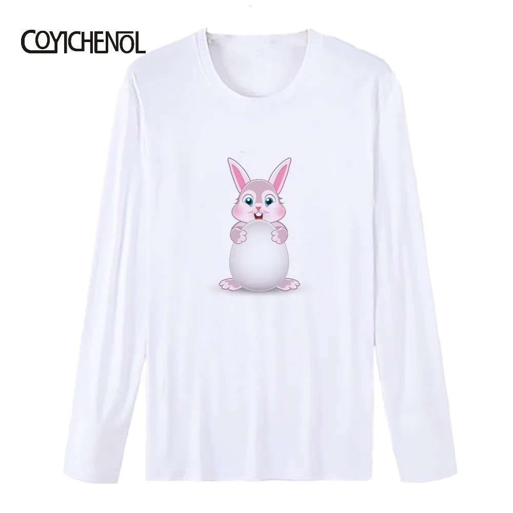 

Easter Eggs printed long sleeve Modal T-shirt men Easter Bunny print Tees O-neck casual tops for men tshirt homme COYICHENOL