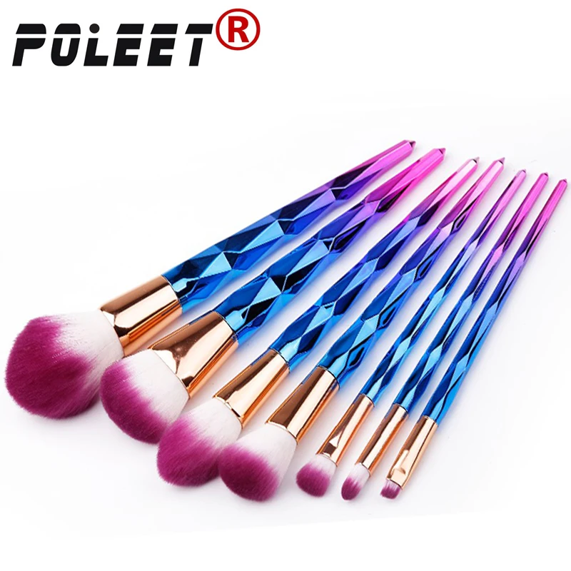 Free Shipping 7pcs/set Diamond Professional Mermaid Makeup Brushes Colorful Kit Foundation Eyeshadow Powder Brush | Красота и