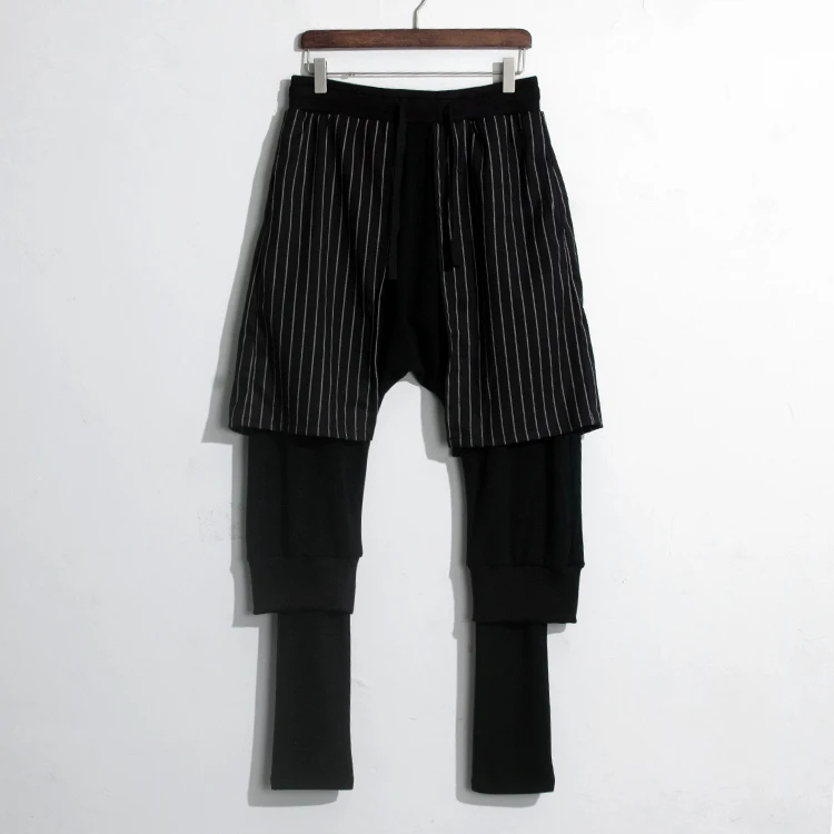 Новинка 2016 мужские Модные индивидуальные брюки-кюлоты Лоскутные Полосатые
