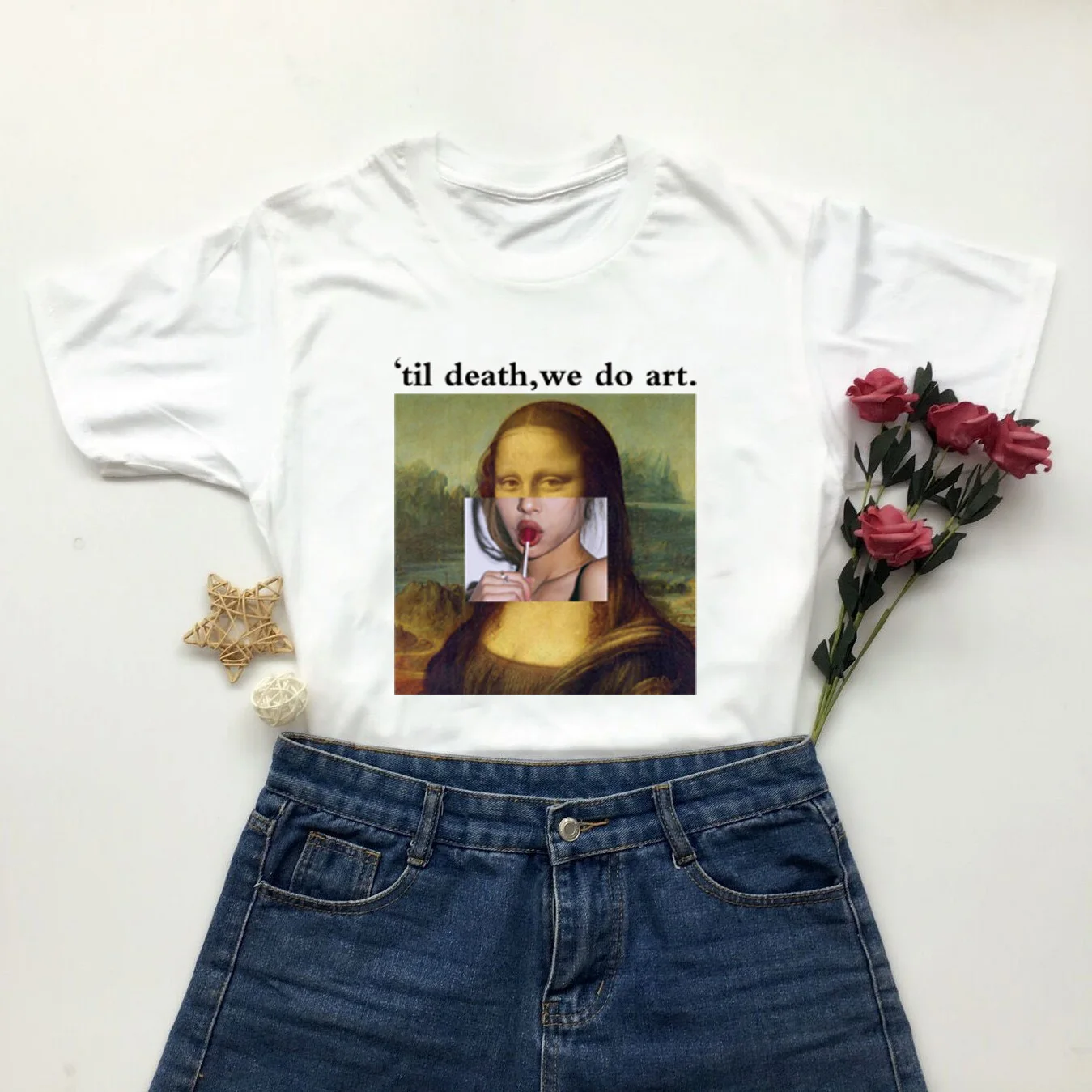 Sunfiz WW Til Death We Do Art модная женская футболка желтая хлопковая Футболка с принтом Monalisa с вырезом лодочкой черная футболка для скейтборда
