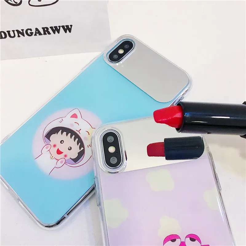 mirror surface Cute cartoon Chi-bi Maruko Crayon Shin-chan Pink blue IMD phone Case For Apple iphone 6 6s 7 8 Plus X XS XR MAX |