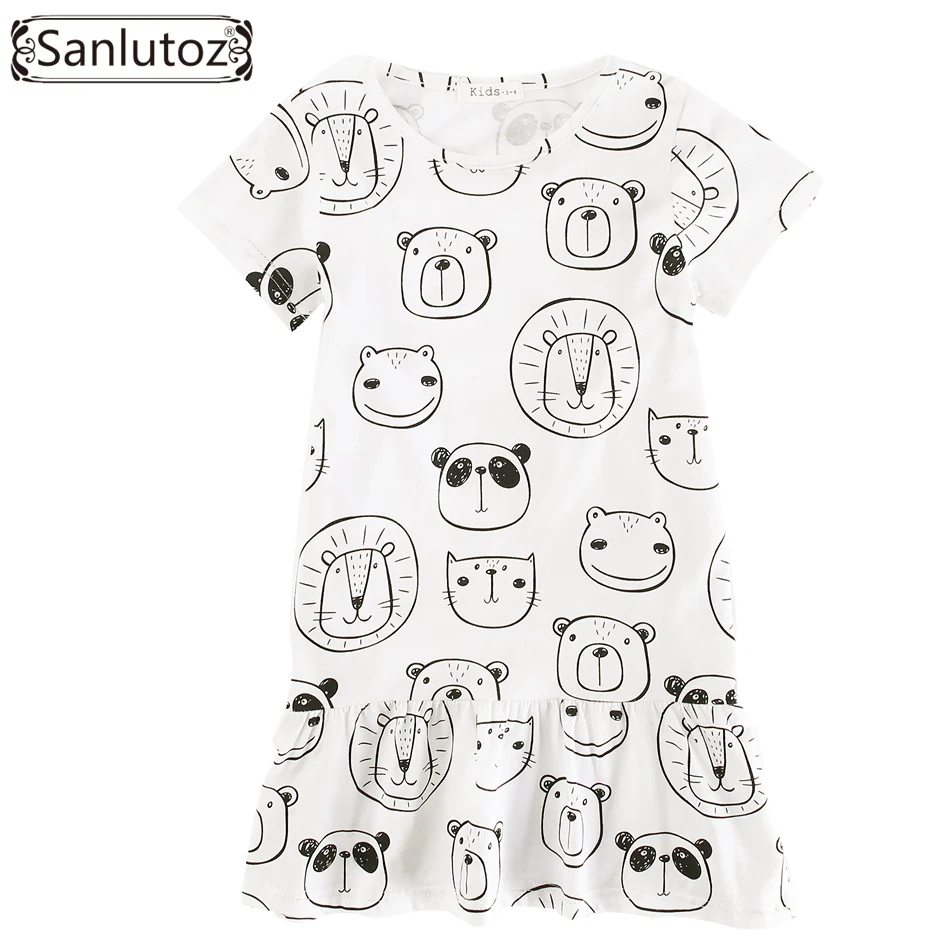 Летнее хлопчатобумажное платье для девочек с изображением панды и животных |