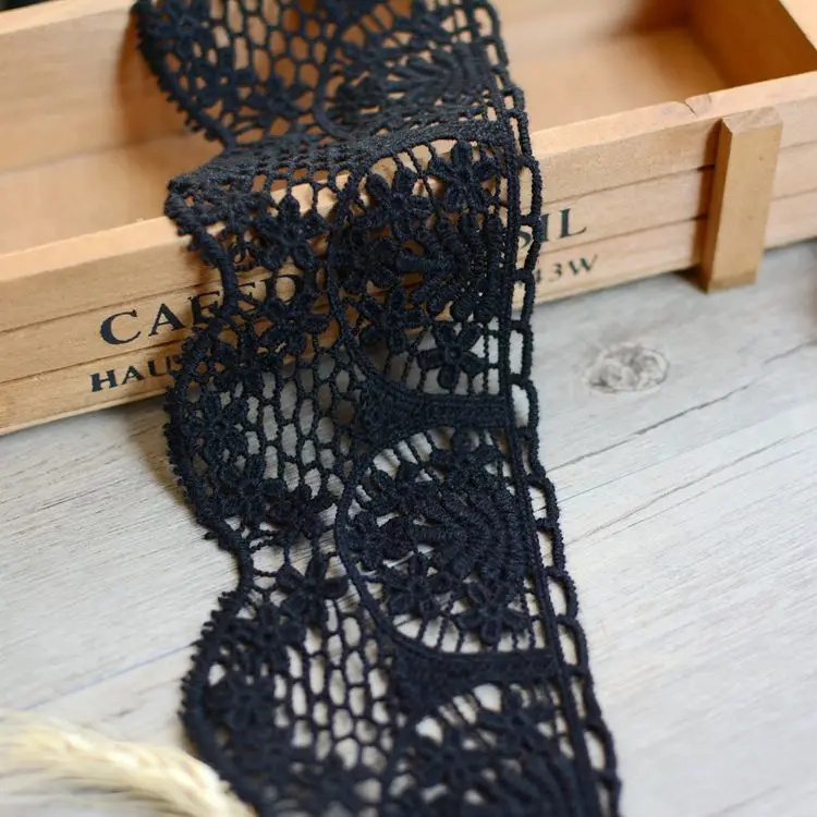 Кружево черного цвета из 100% хлопка с водорастворимой вышивкой ткань сделай сам
