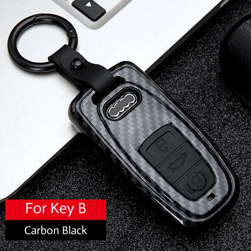 Carbon Black Key B Чехол для ключей автомобиля из углеродного АБС-пластика для Audi A1, A3, A4, B8, A5, A6, A7, A8, Q5, Q7, TT, TTS, умный пульт дистанционного управления, брелок, защитная крышка, брелок, сумка, аксессуары - Название цвета: Carbon Black Key B