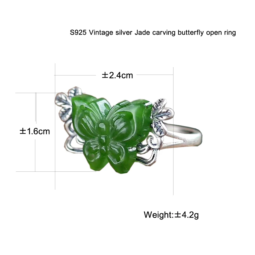

S925 Vintage silver carved butterfly lady elegant artistic lady open ring
